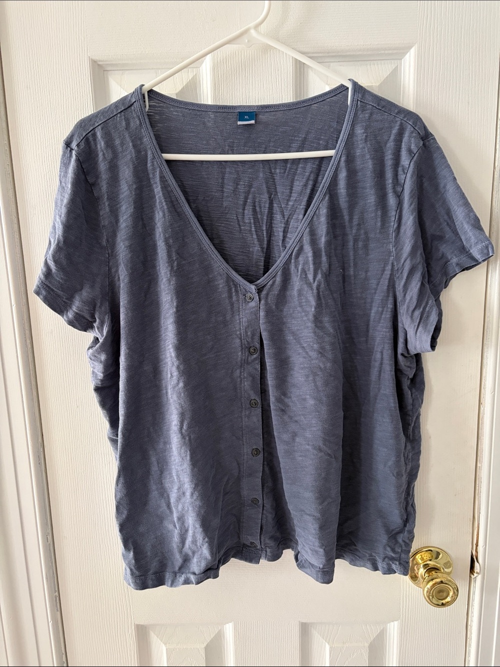 Old Navy Button-Front Short Sleeve Top in Slate Blue